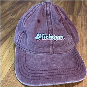 Home Free Michigan Dad Hat Maroon Faded Wash Adjustable Baseball Cap Retro Heart